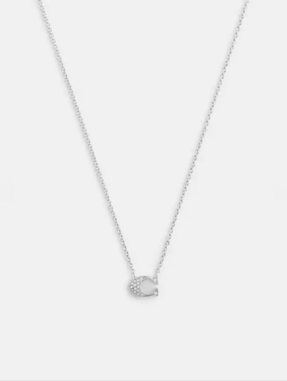 COACH Silver Pave Signature C Necklace, Adjustable 16"-18", Branded Mini Tag NEW